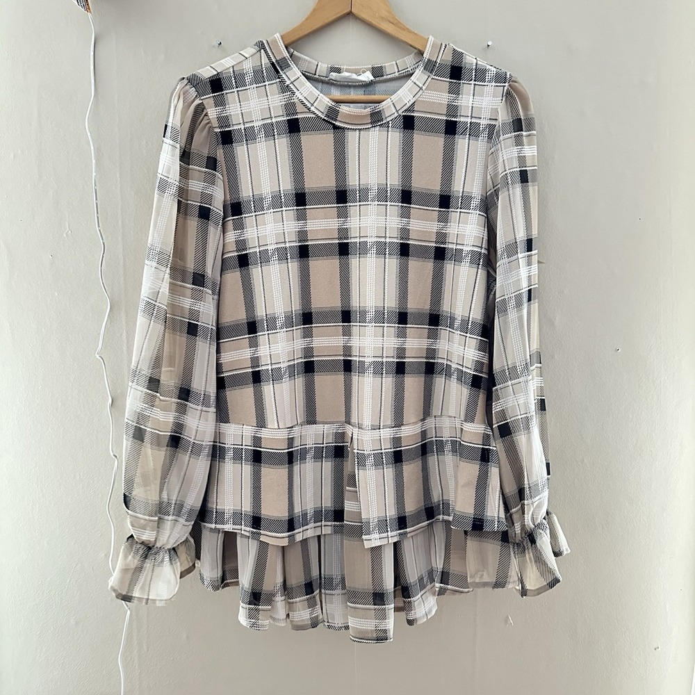 Zoey & Leelo Womens Plaid Blouse Top Size L Academia Office Career‎ Teacher